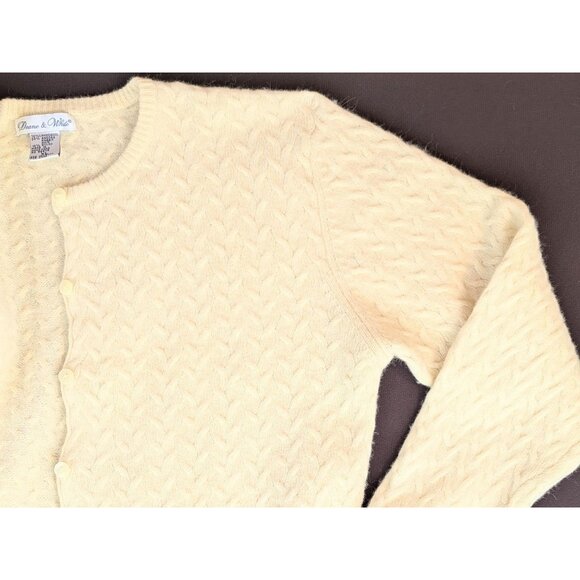 Vintage 70s Womens Cable Knit Crew Neck Cardigan Lambs Wool Angora Luxe Sweater - Picture 5 of 9